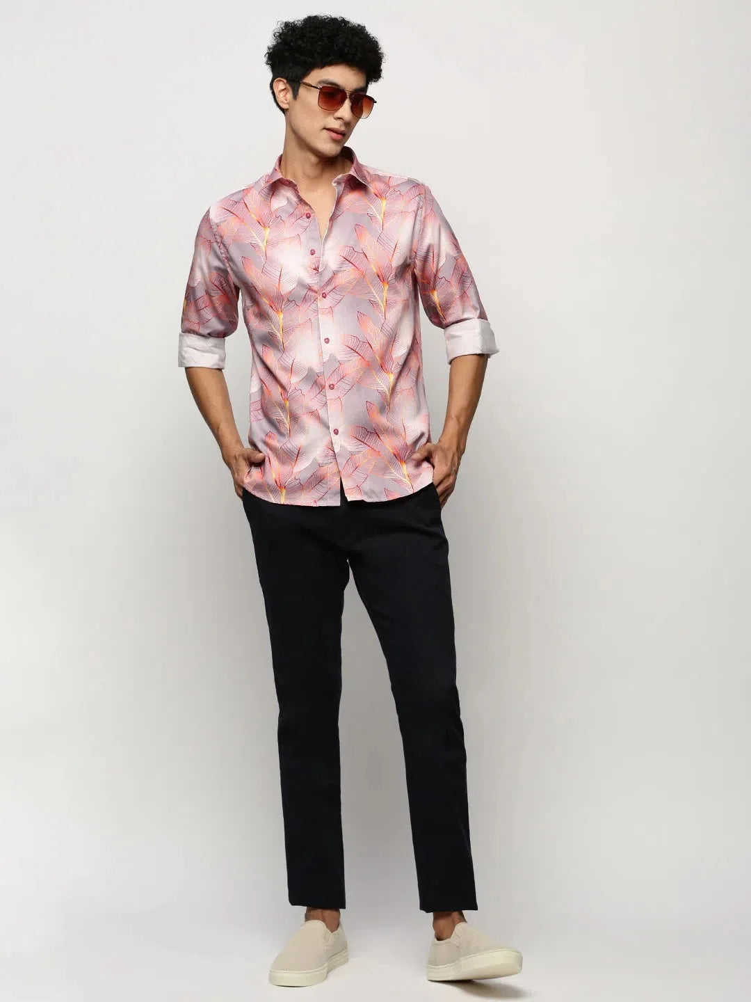 Grey Floral Mens Shirt - Cotton Printed Shirt by DesiQlo