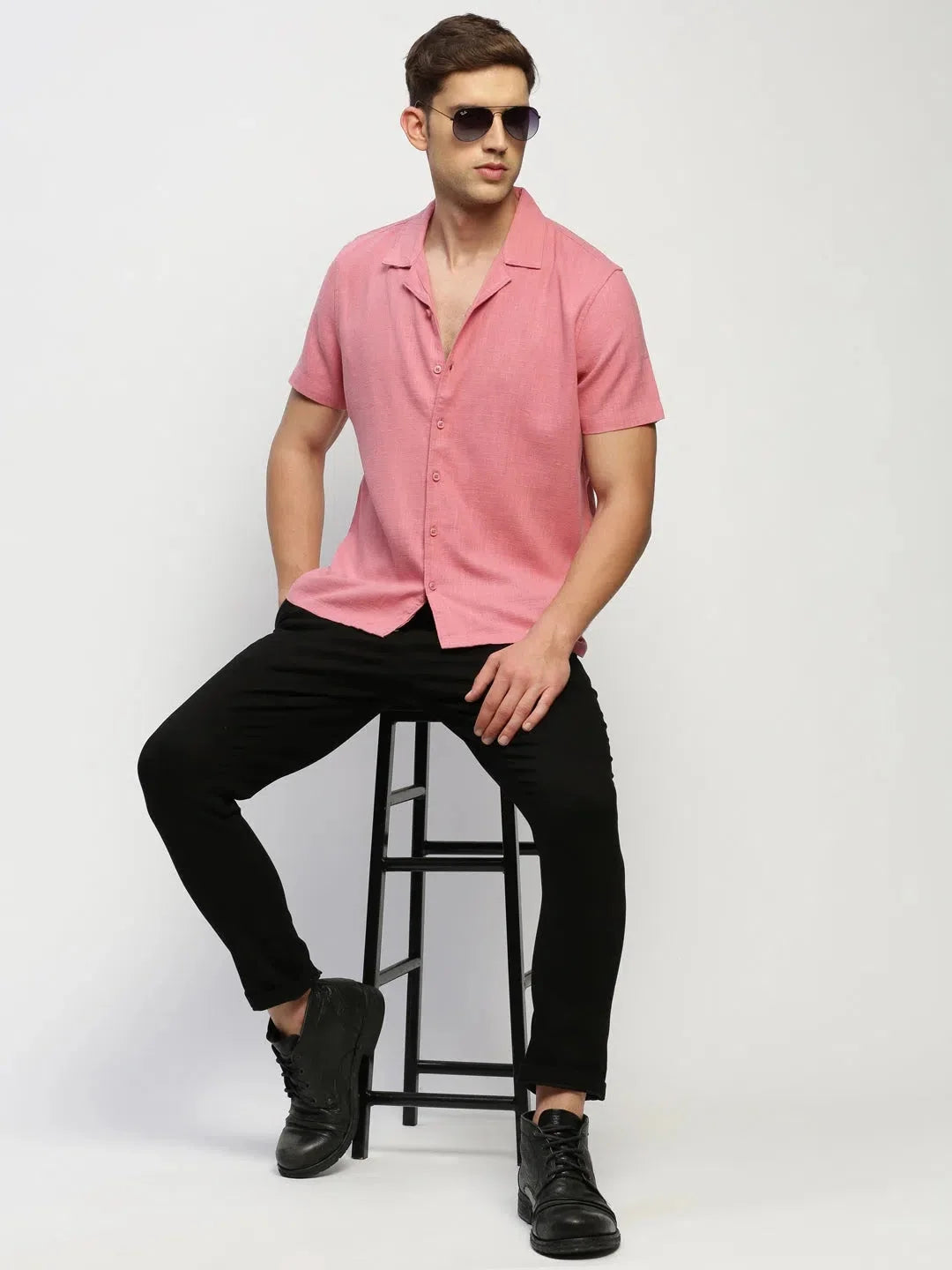 Men's Peach Solid Cotton Shirt | DesiQlo Stylish Look