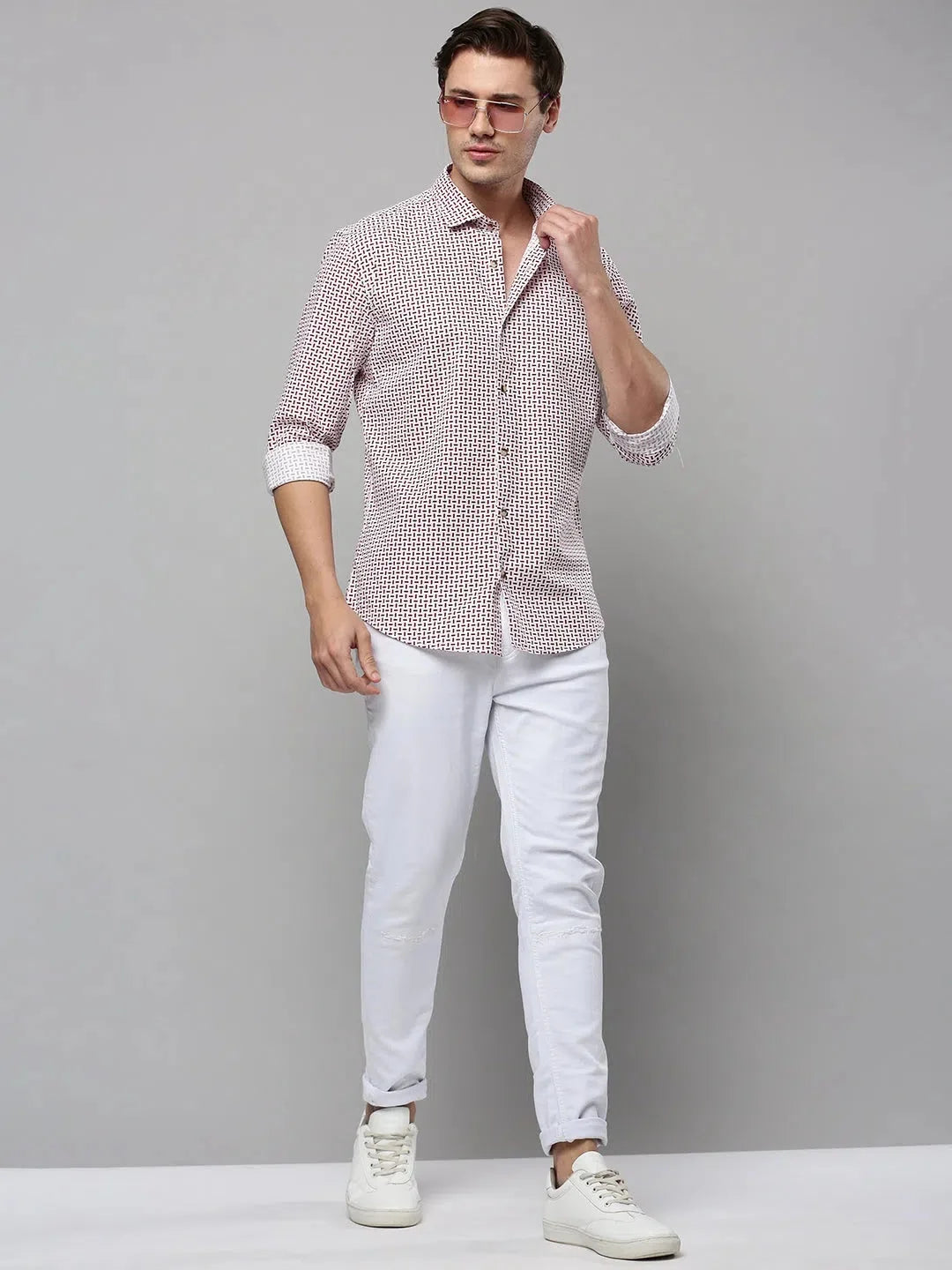 Men's White Printed Cotton Shirt | Casual Printed Shirt