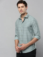 Men Green Striped Casual Shirt-COMPACTSTRIPE-4798-Seagreen