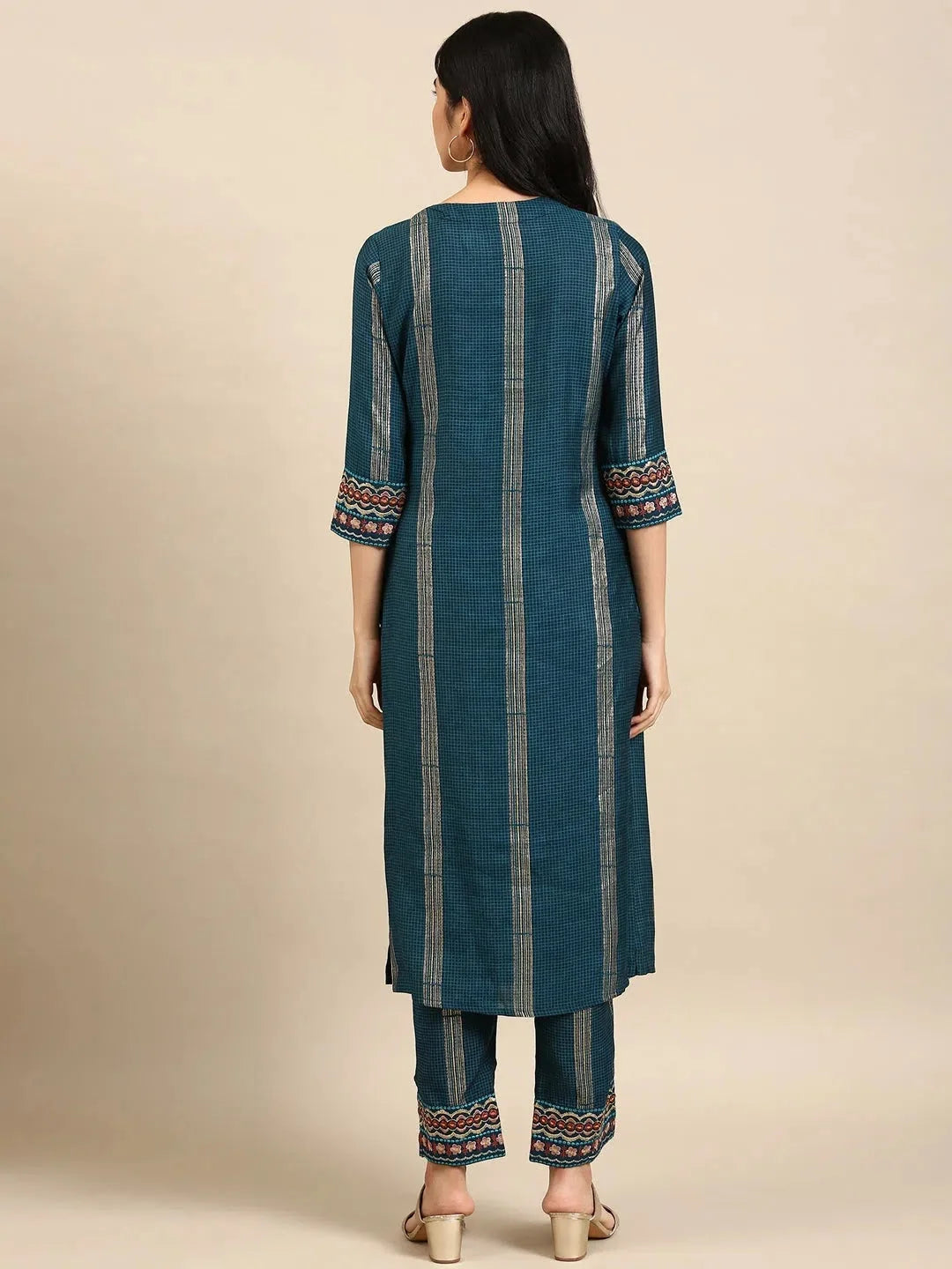 Blue Checked Kurta Set | Women's Cotton Indian Kurta Sets