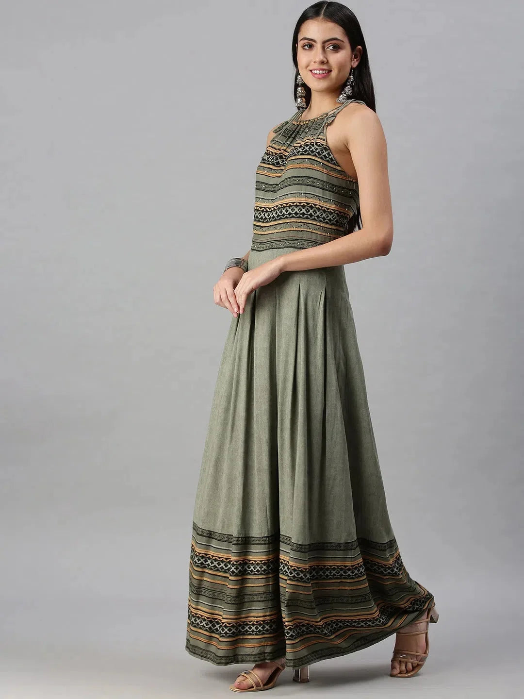 Olive Printed Anarkali Kurti for Women | Stylish Anarkali Gown