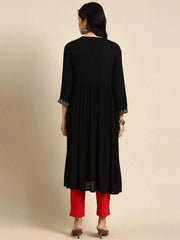 Women's Black Solid Anarkali Kurta-RF-1358-Black