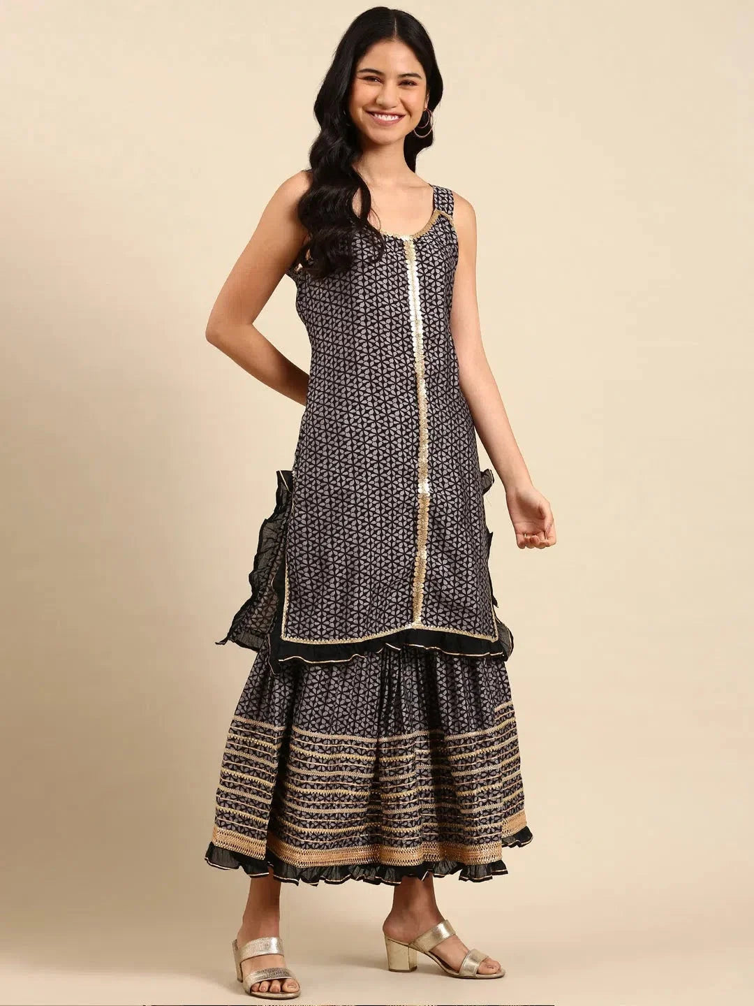 Black Geometric Print Kurta Sets | Cotton Kurta Sets