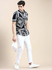 Men Navy Printed Casual Shirt-GEORGE-1637-Navyblue