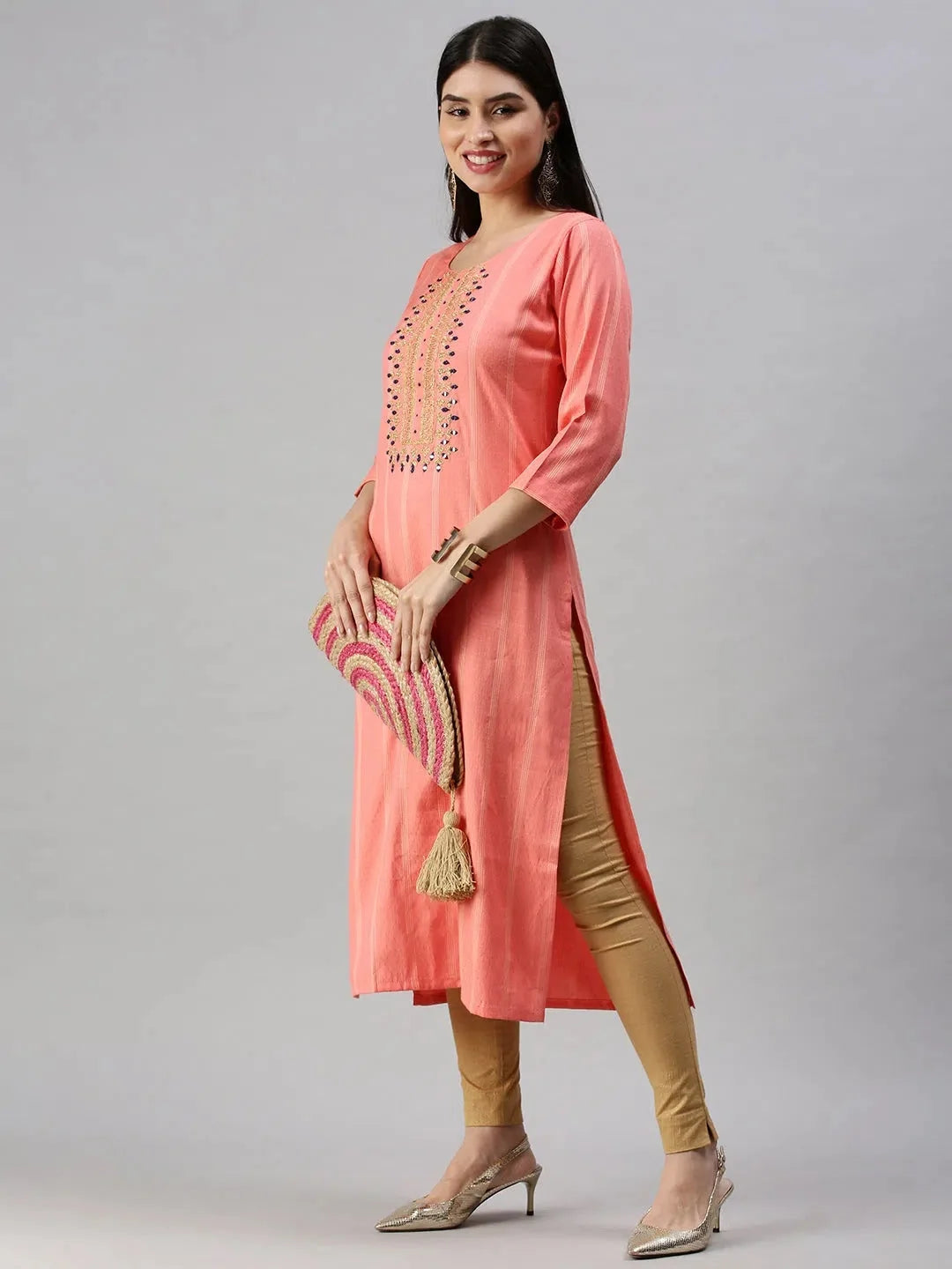 Pink Striped Cotton Kurta - Comfortable Indian Kurta Ladies