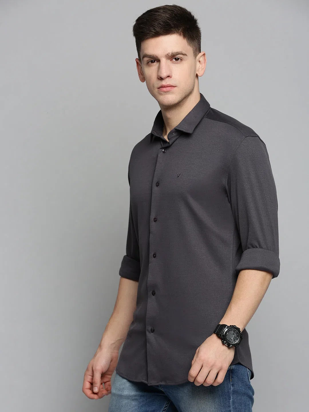Men's Grey Solid Cotton Shirt | Modern Casual Mens Shirt
