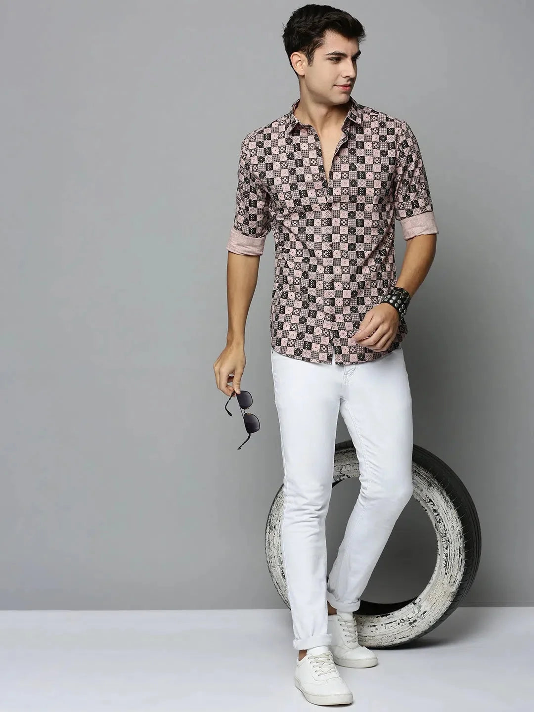 Peach Printed Mens Shirt - Trendy Cotton Beach Shirts