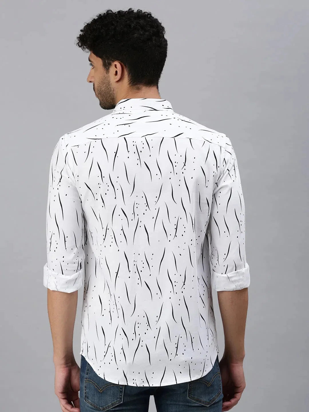 White Printed Cotton Shirt for Men | Casual Printed Mens Shirt