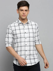 Men White Checked Casual Shirt-DALTONCHECKS-4082-Offwhite