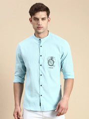 Men Blue Solid Casual Shirt-SAN-DEI-1062-Turquoiseblue