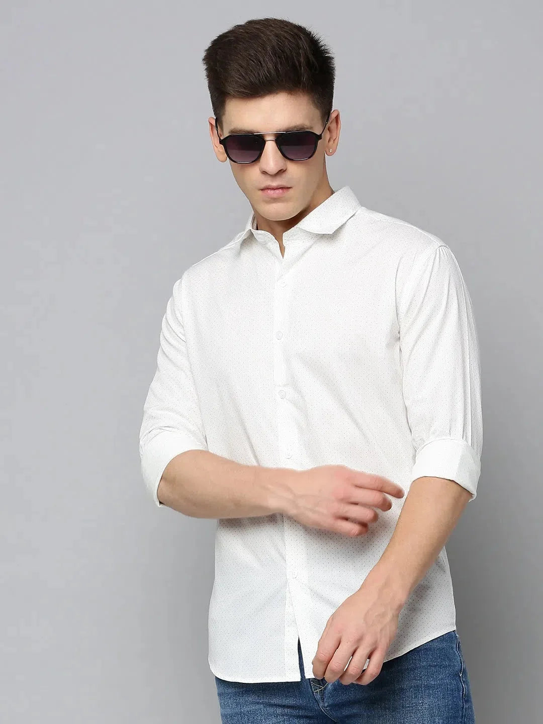 White Printed Cotton Mens Shirt | Casual Shirts for Men DesiQlo