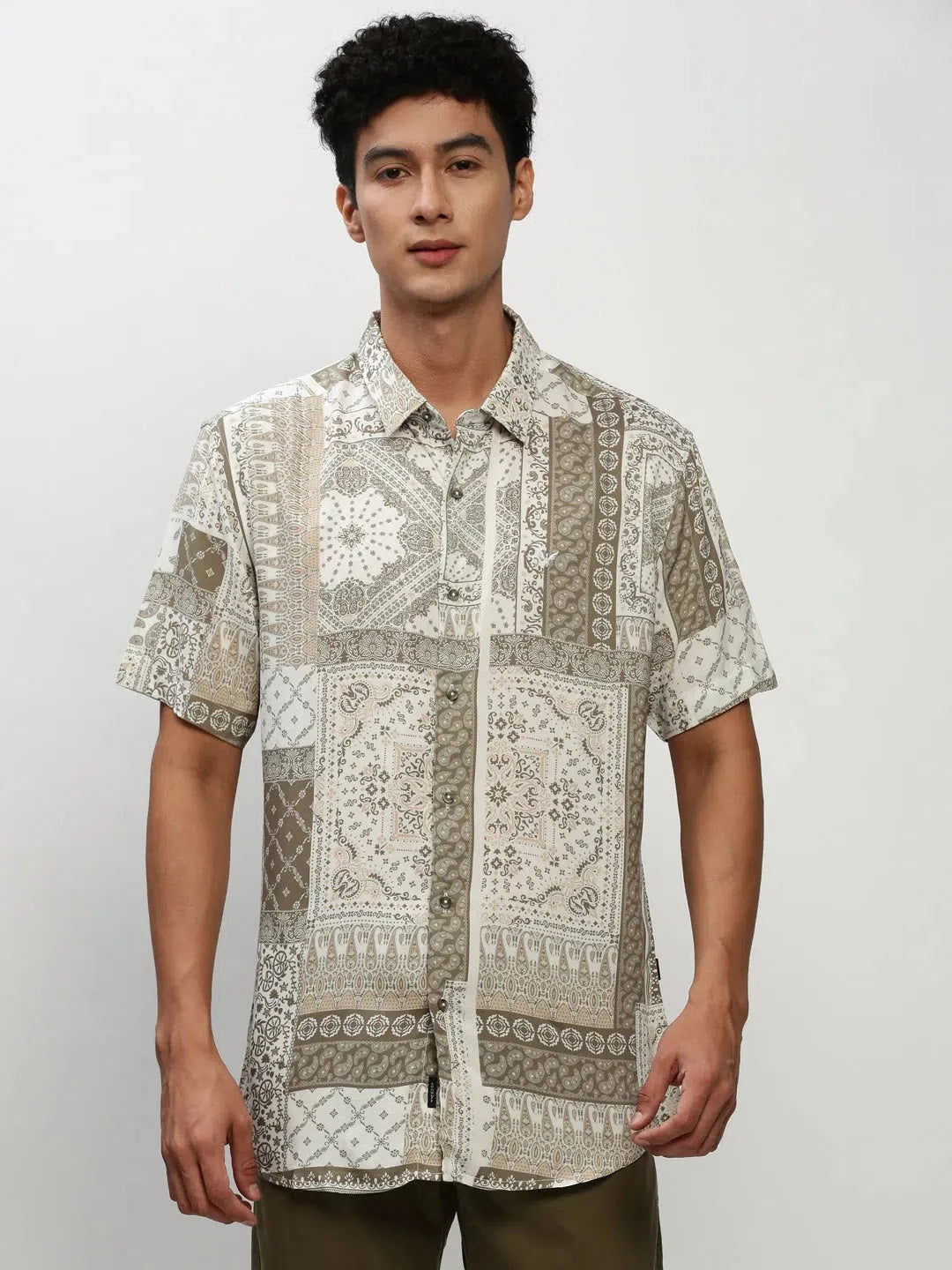 White Printed Mens Shirt - DesiQlo Cotton Casual Shirts