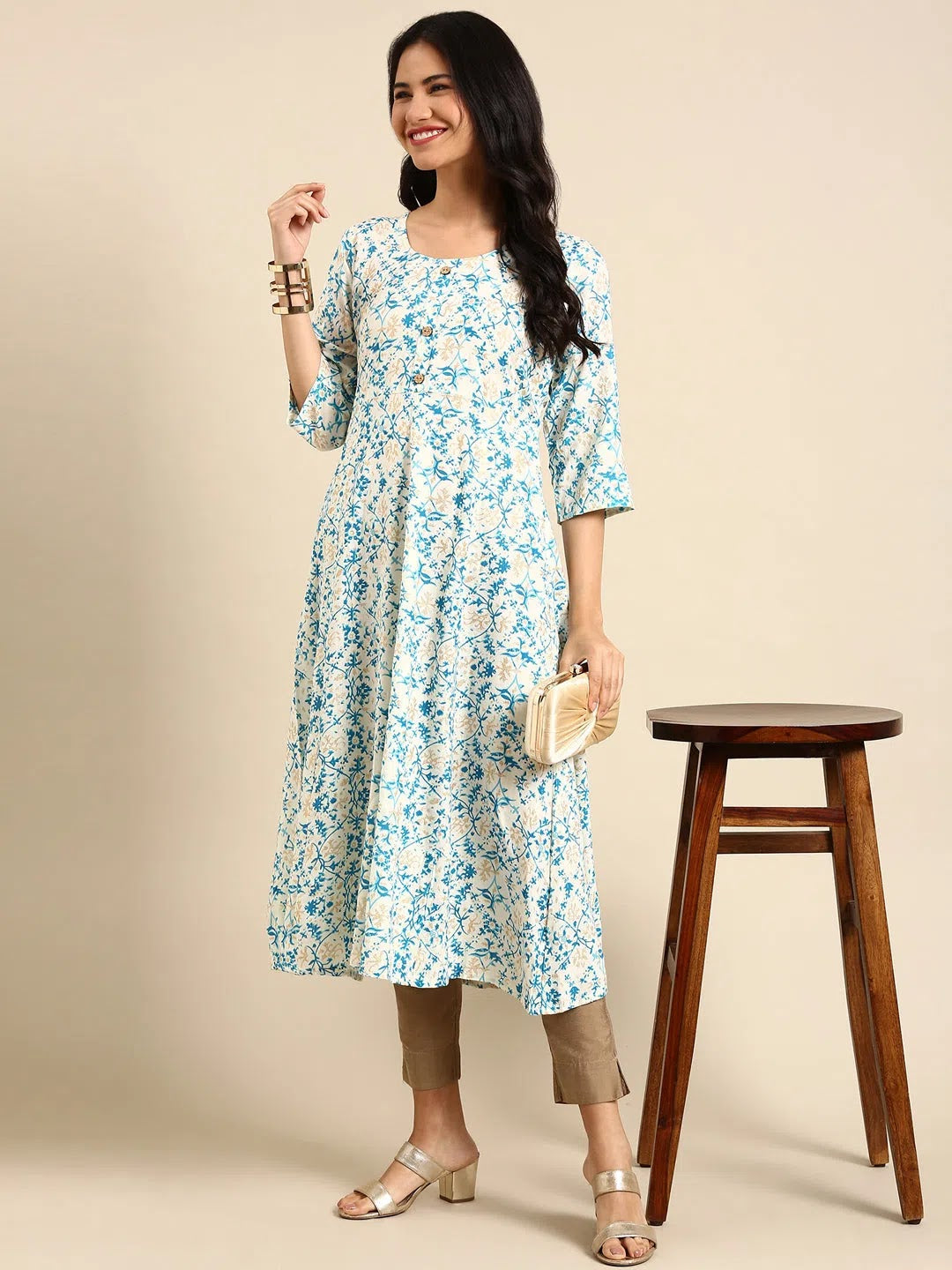White Cotton Printed Kurti: Comfortable Indian Kurta for Women