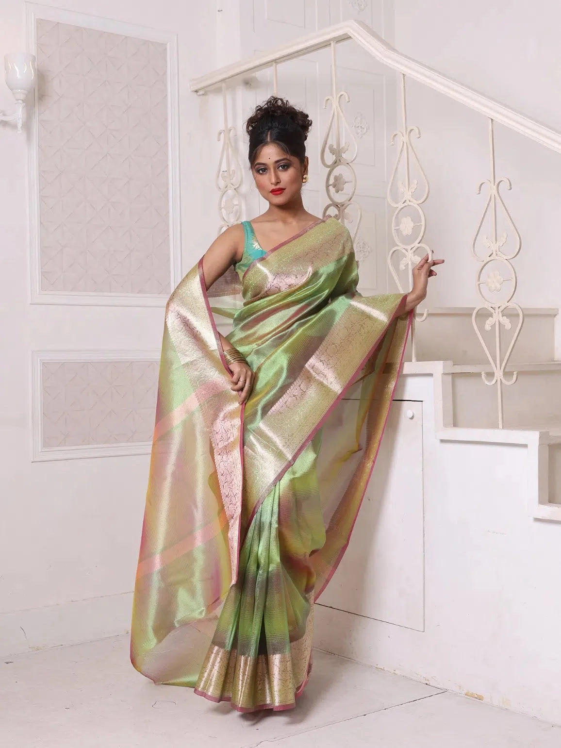 Green Tissue Cotton Saree | Designer Sarees India