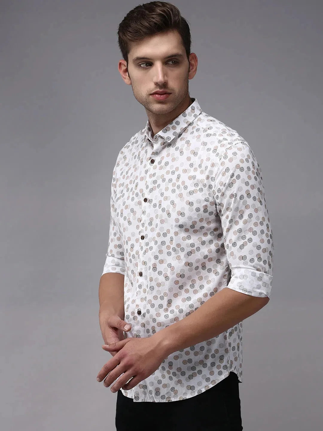 Men's White Printed Shirt - Casual Cotton Shirt | DesiQlo