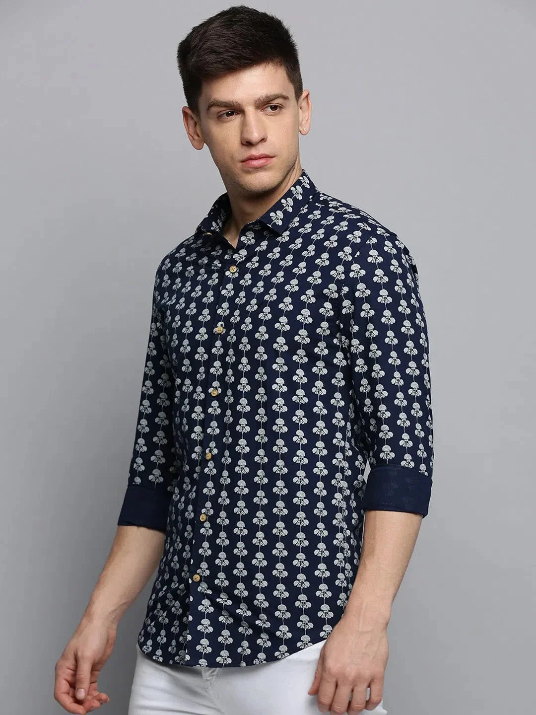 Shop Navy Printed Mens Shirt - DesiQlo Cotton Casual Shirt