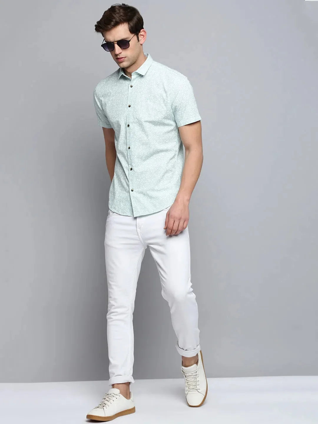 Green Printed Mens Shirt | Cotton Casual Style