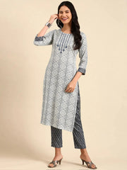 Women's Off White Printed Kurta SetKC-907-Offwhite