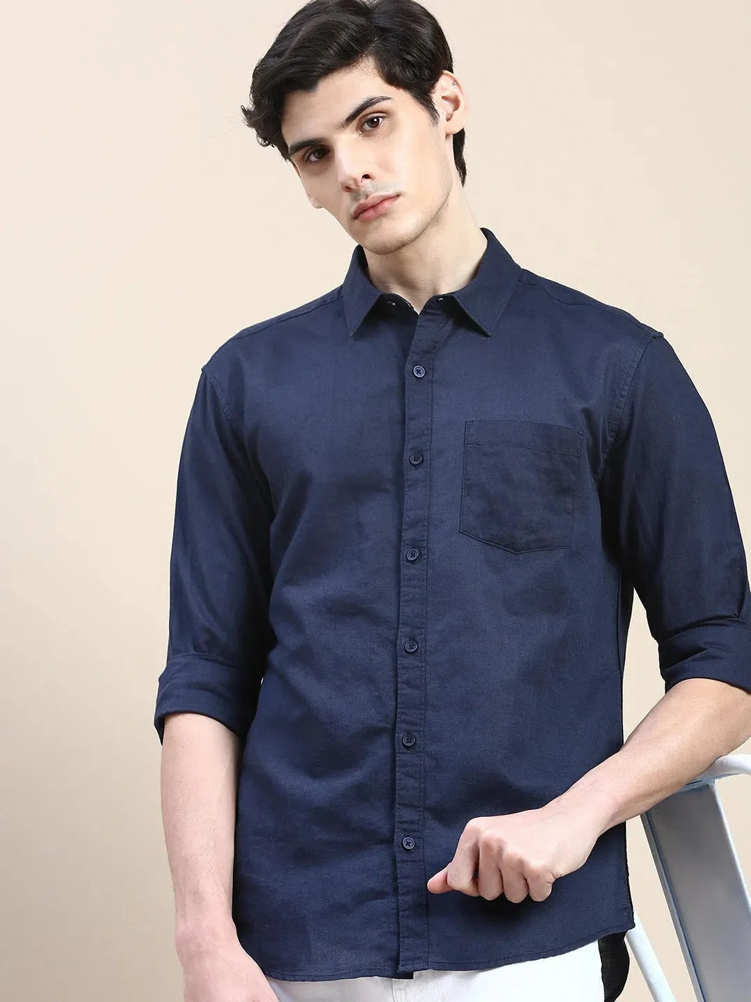Stylish Navy Solid Mens Shirt - Cotton Casual Shirt | DesiQlo