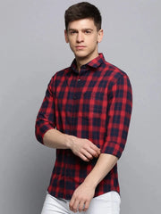 Men Red Checked Casual Shirt-BOXERCHECKS-3341-Red