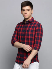 Men Red Checked Casual Shirt-BOXERCHECKS-3341-Red