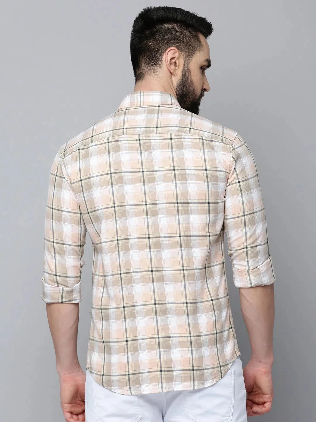 Men's Beige Checked Casual Cotton Shirt - DesiQlo Mens Shirt