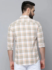 Men Beige Checked Casual Shirt-TIGER-0379-Beige