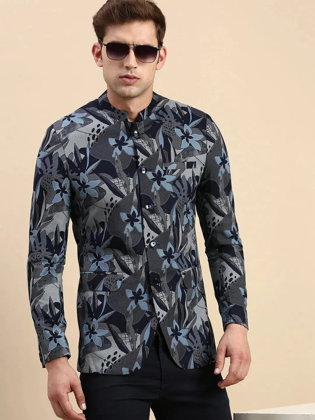 Navy Printed Blazer | Modi Jacket Style | Men's Ethnic Wear