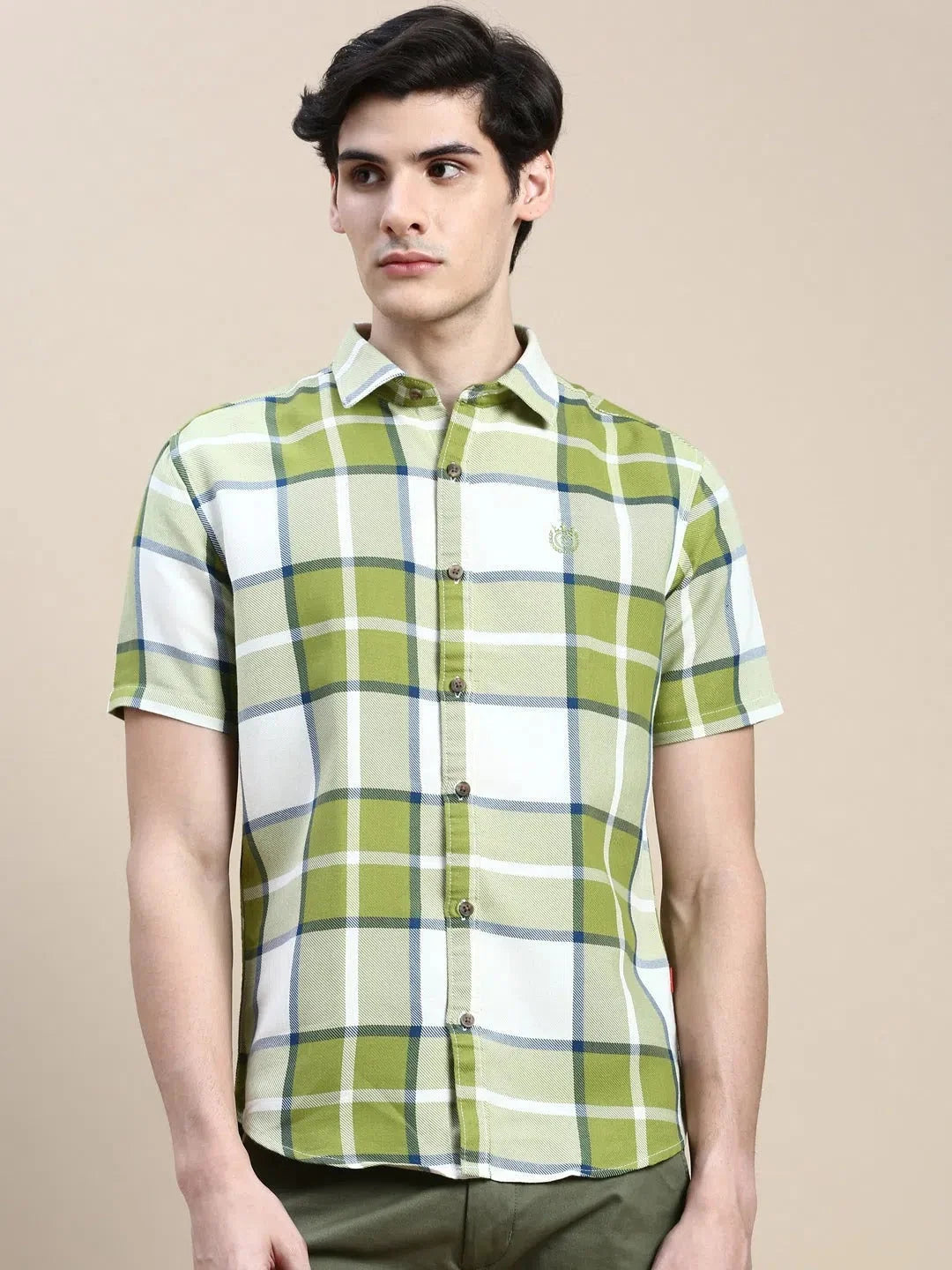 Green Checked Mens Shirt | Cotton Casual Shirt DesiQlo