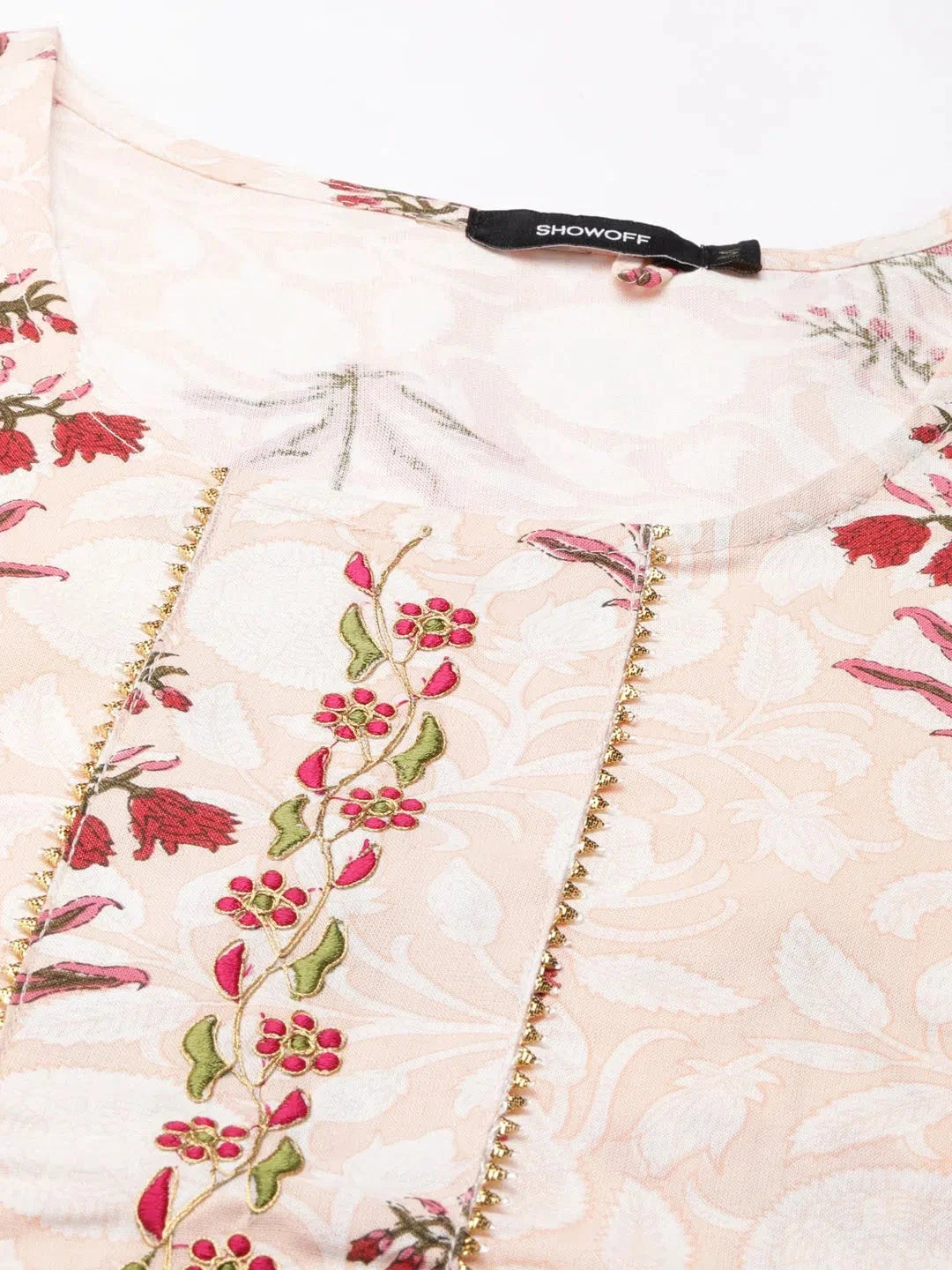 Peach Floral Women's Kurta - Stylish Cotton Kurtas Online