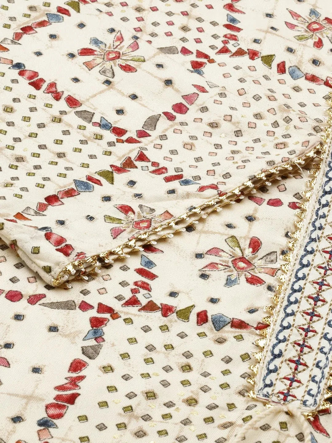 Beige Printed Cotton Straight Indian Kurta for Women - DesiQlo