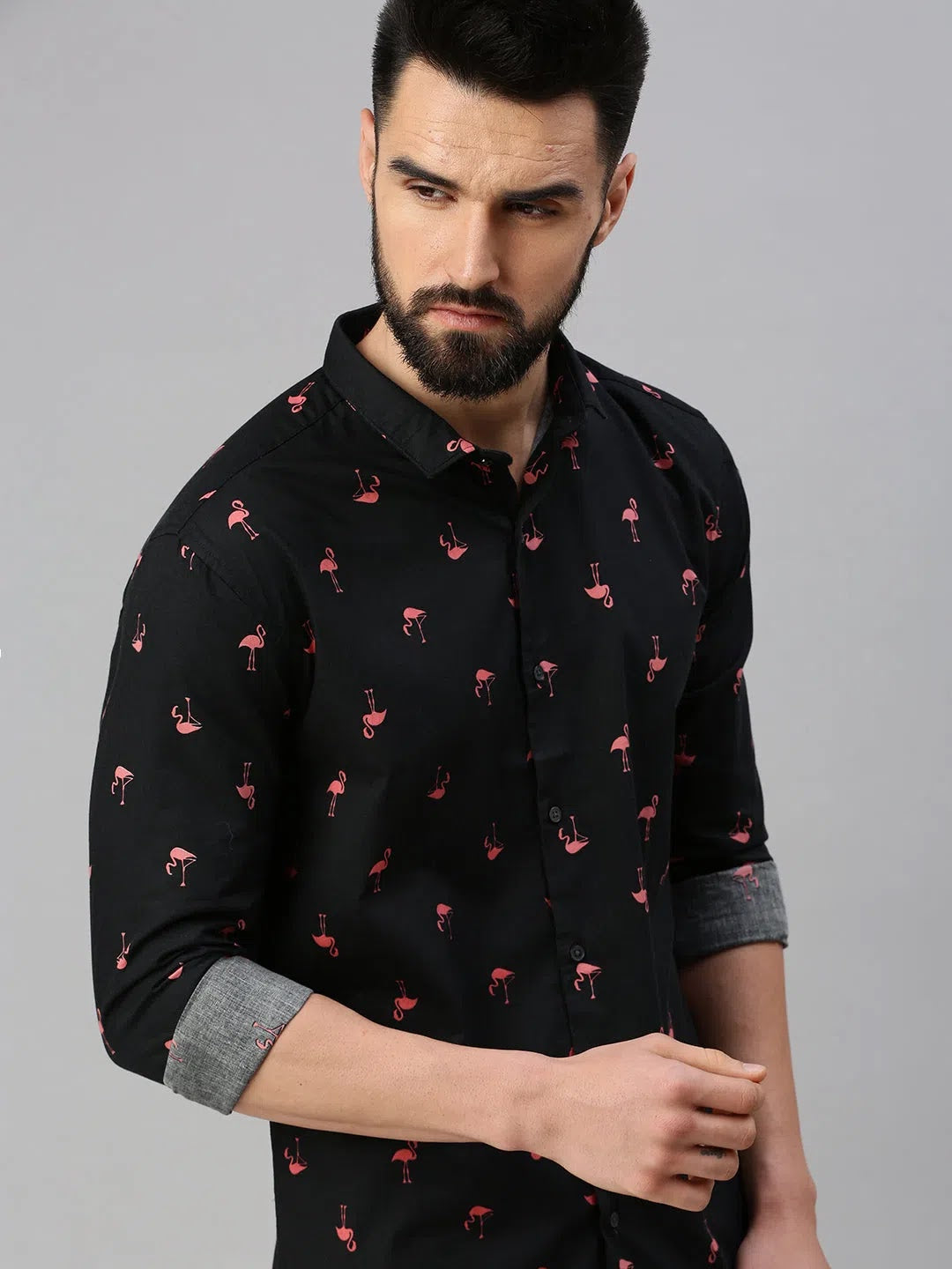 Men Black Printed Casual Shirt-GOLDENPRINT-1219-Black