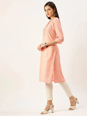 Women's Peach Solid Straight Kurta-DF-1195-Peach