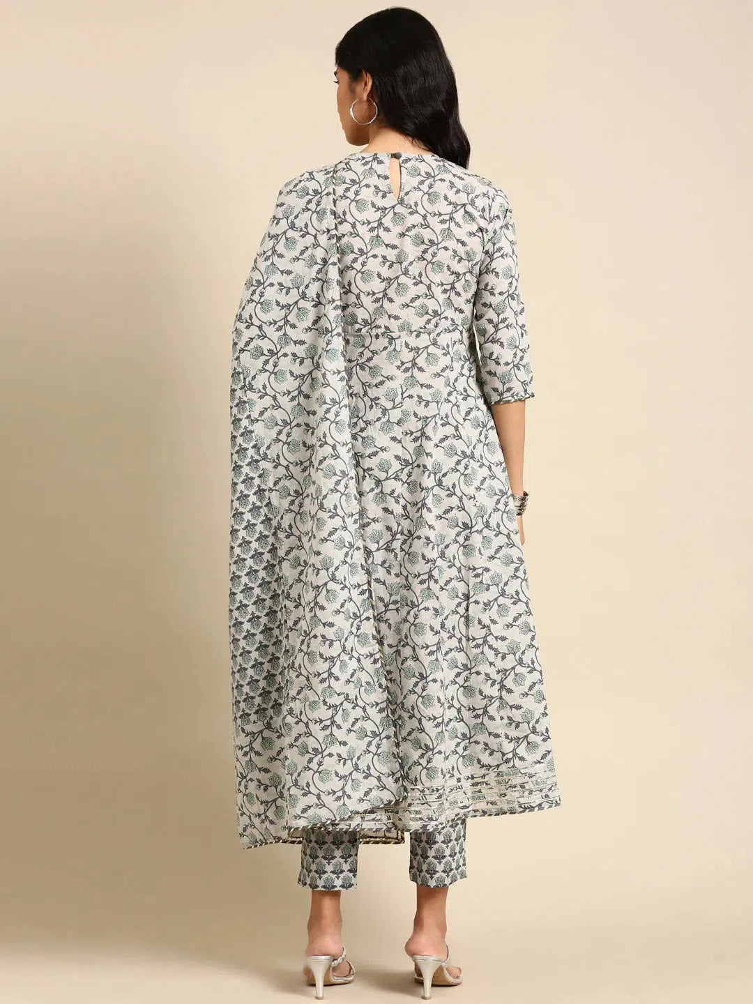 Grey Printed Cotton Kurta Set | Women's Indian Kurta Sets