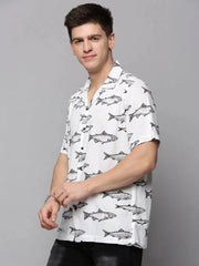 Men White Printed Casual Shirt-RESORTPRINT-3174-White