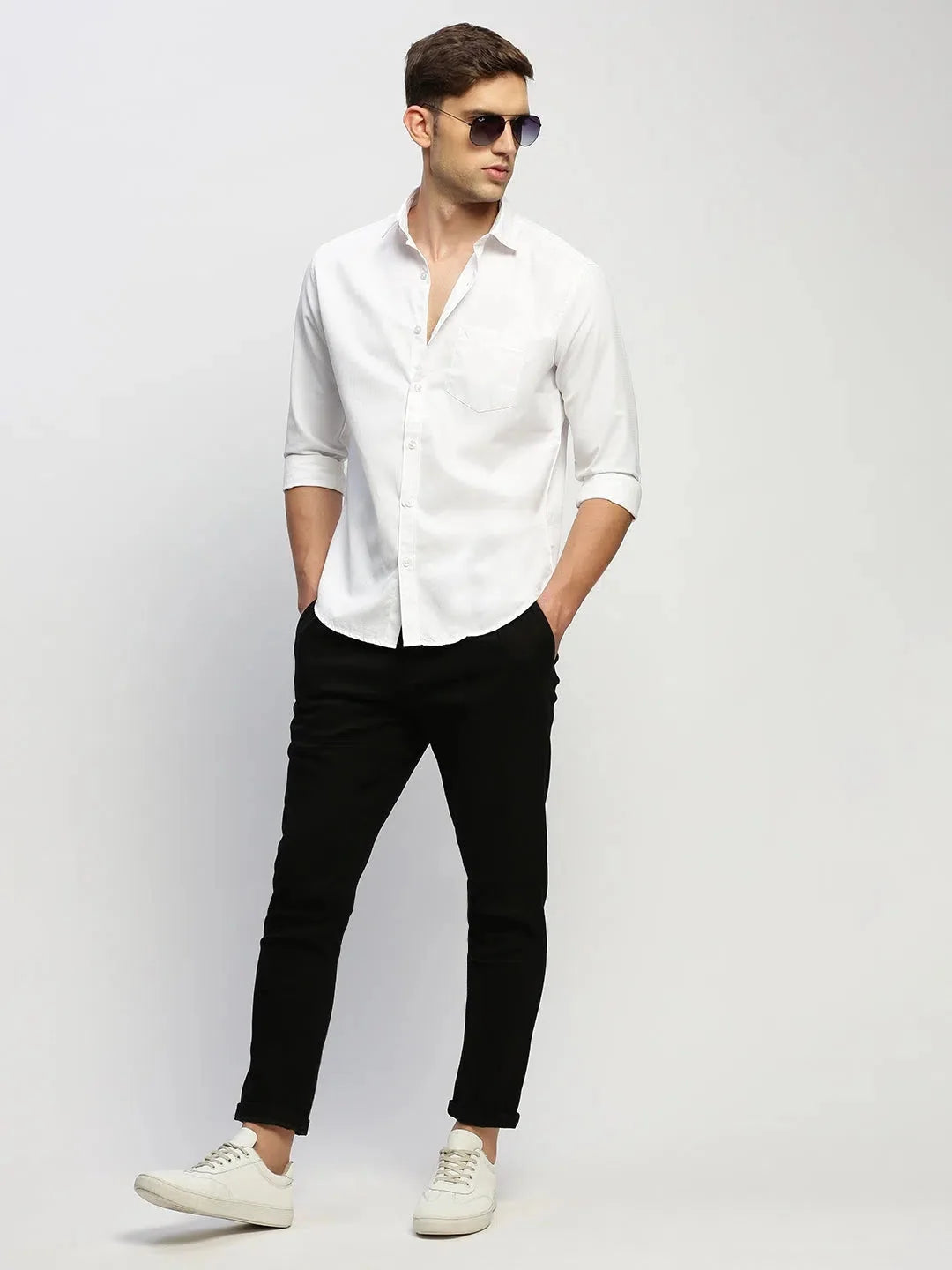 White Cotton Mens Shirt - Solid Formal Shirts | DesiQlo