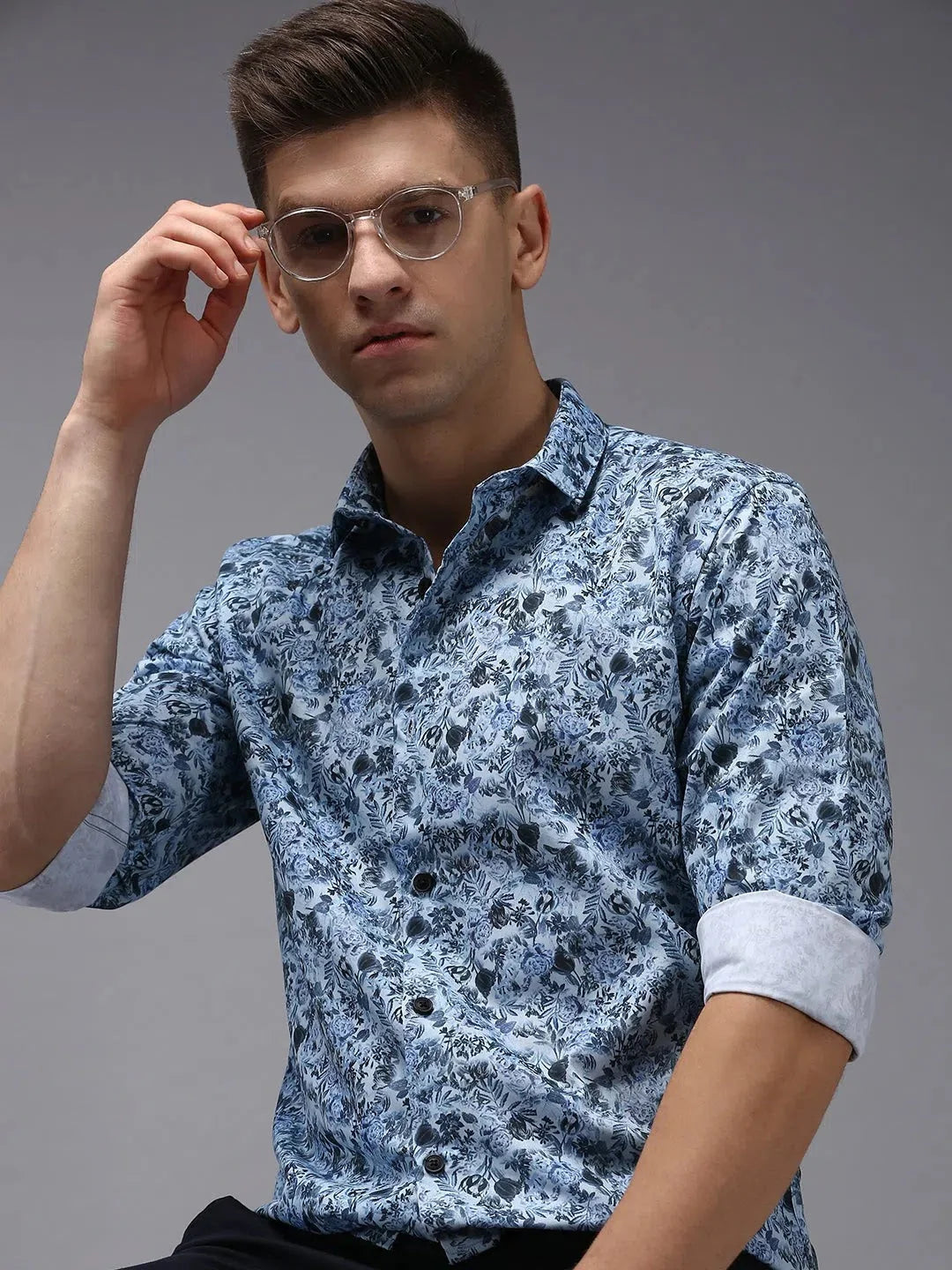 Men Blue Printed Casual Shirt-KELVENPRINT-1405-Blue