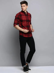 Men Maroon Checked Casual Shirt-RAFFLERIMPORTCHECKS-4743-Maroon