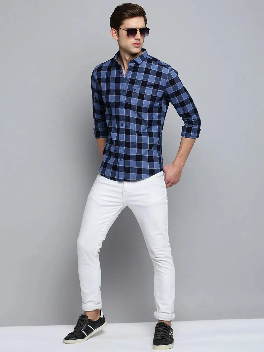 Shop Blue Checked Mens Shirt | Casual Cotton Shirt by DesiQlo