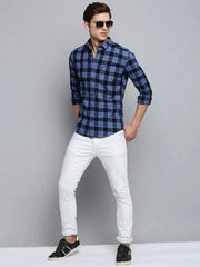 Men Blue Checked Casual Shirt-SOMNIUMCHECKS-2004-Blue