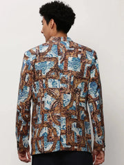 Men Brown Printed Casual Blazers-SOBLZ-082-2-Brown