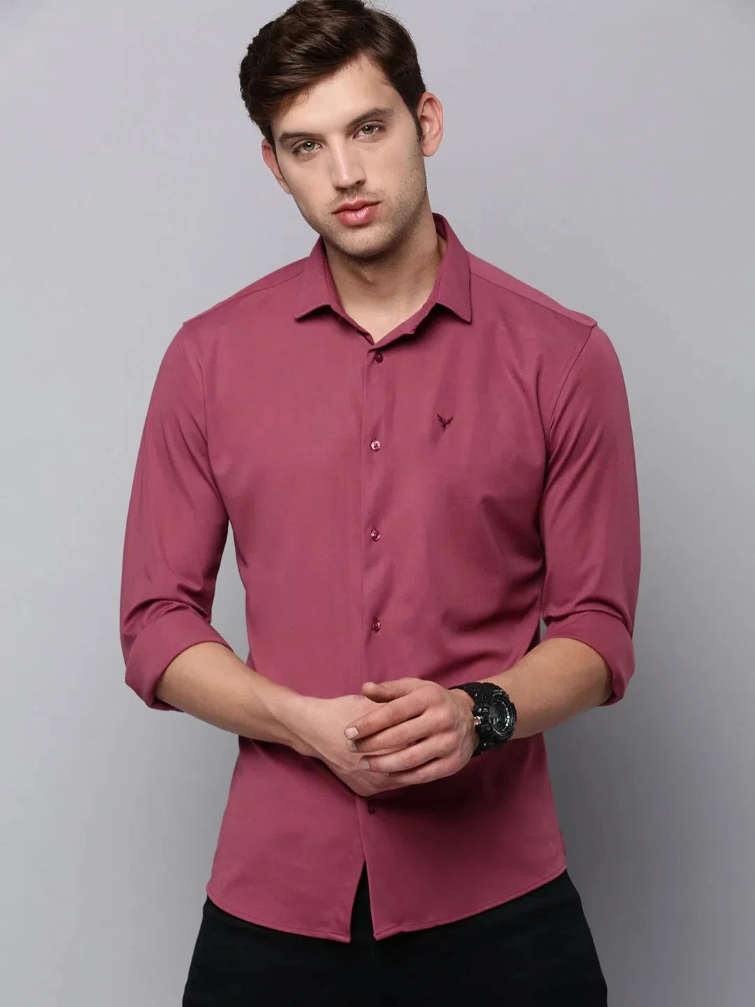 Mauve Solid Mens Shirt - Casual Cotton Polo Shirts | DesiQlo