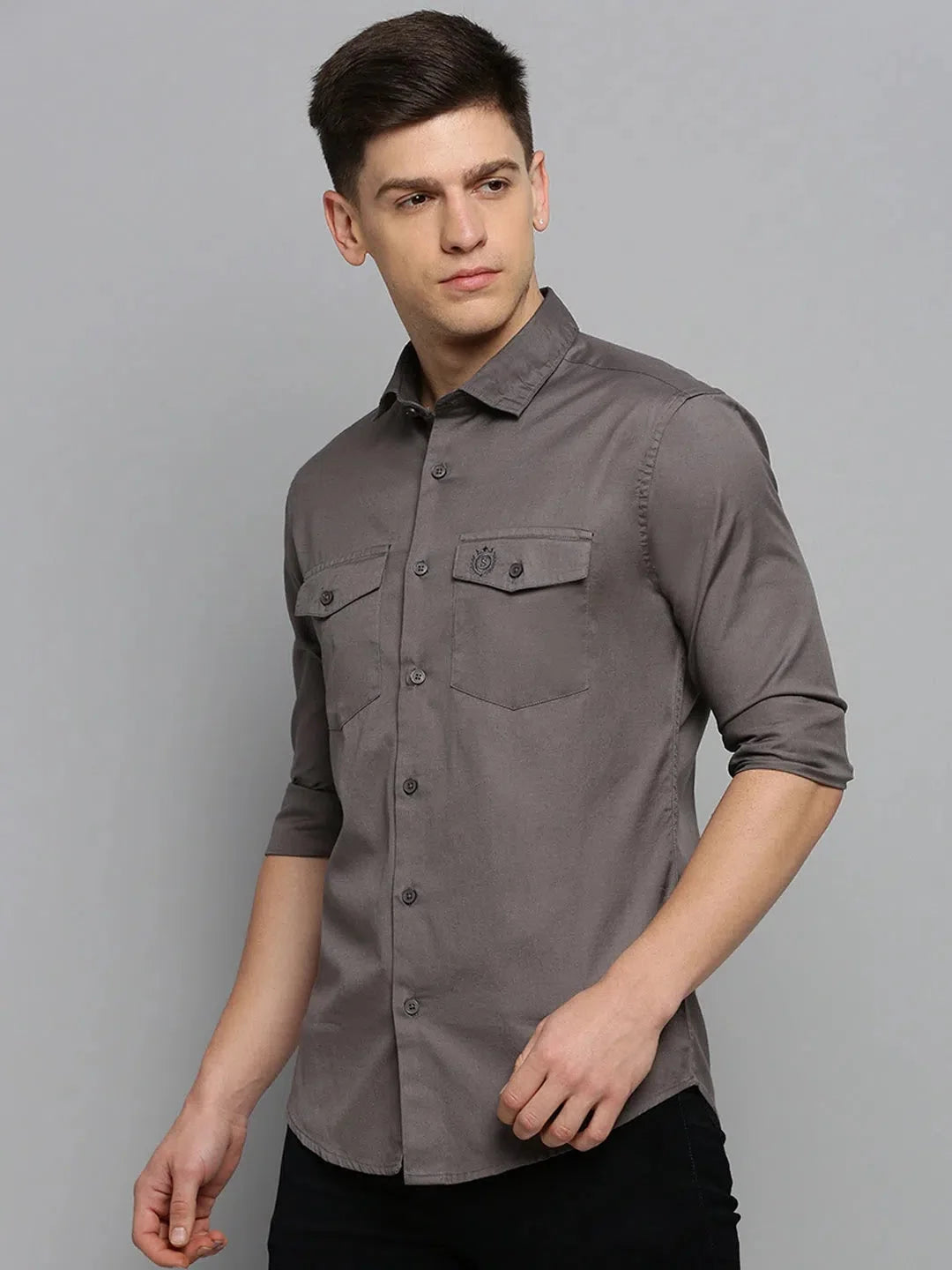 Grey Solid Mens Shirt - DesiQlo Casual Cotton Shirt