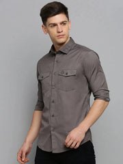 Men Grey Solid Casual Shirt-ALIFEROUSPLAIN-3368-Grey