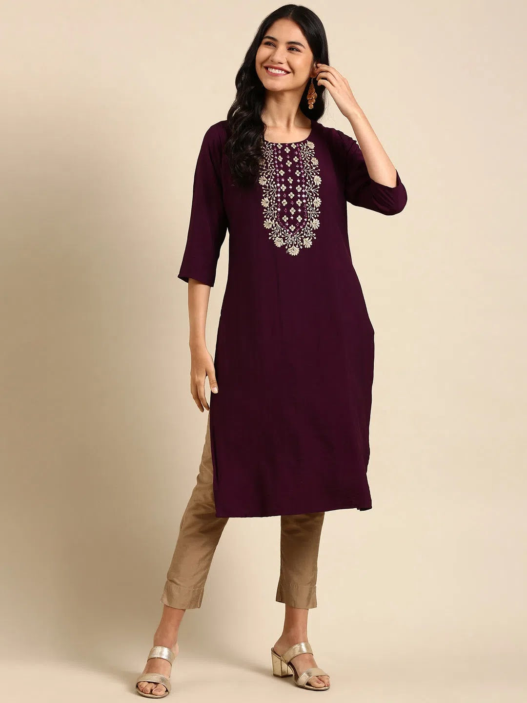 Purple Printed Kurta | Trendy Women's Indian Kurtis