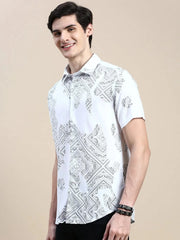 Men White Printed Casual Shirt-GEORGE-1650-White