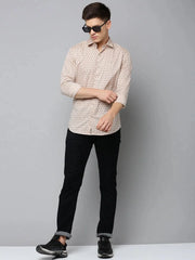 Men Tan Printed Casual Shirt-FLIORIONIEPRINT-3503-Tan