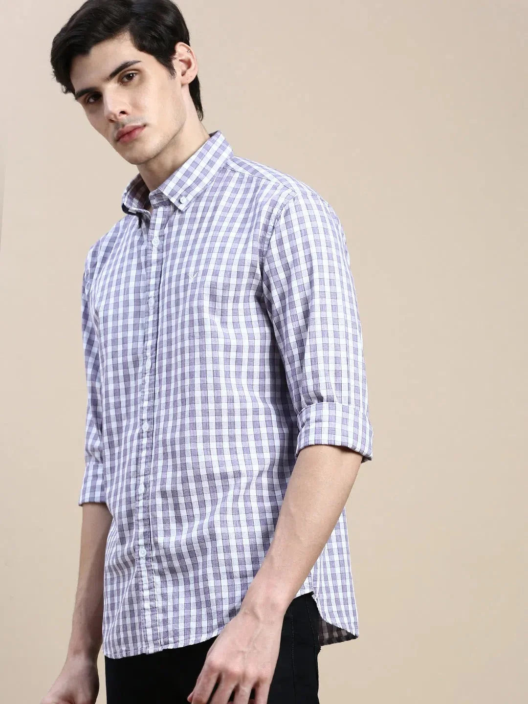 Purple Checked Mens Shirt - Cotton Casual Shirt | DesiQlo