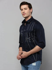 Men Navy Printed Casual Shirt-LINATWILL-4738-Navyblue